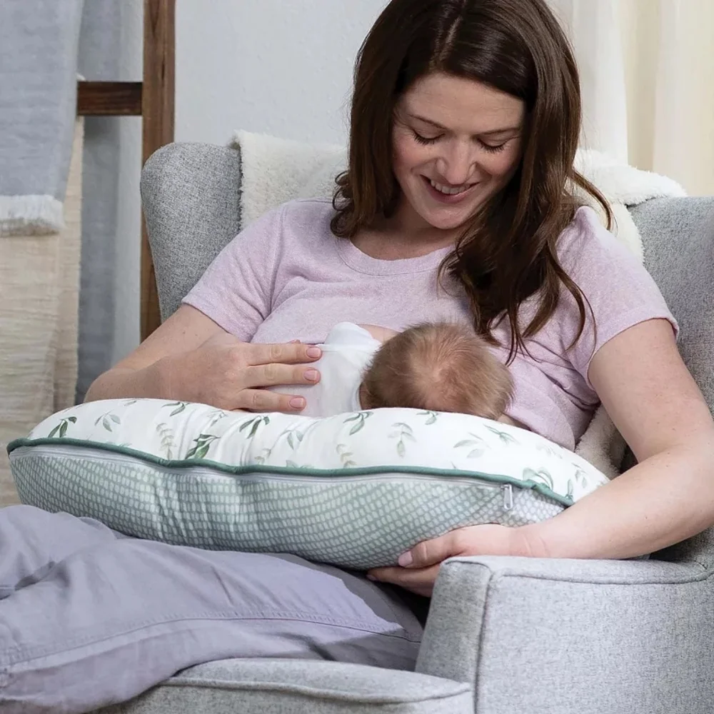 Boppy Original Support Nursing Pillow With Green Leaf Cover - Picture 3 of 8